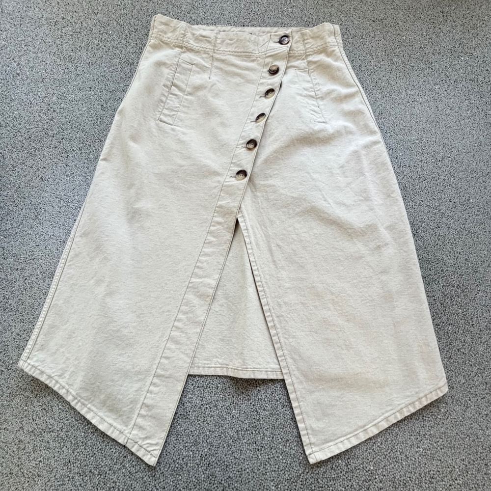 Baum Und Pferdgarten Midi Skirt‎ 34 44 Cotton Linen Beige Asymmetric Minimalist